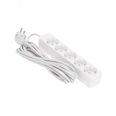 Удлинитель 5 гнезд, 5 м, 3х0,75 мм2, с/з, белый