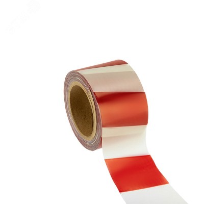 Лента оградительная 75 мм х 100 м, цвет белый красный, REXANT