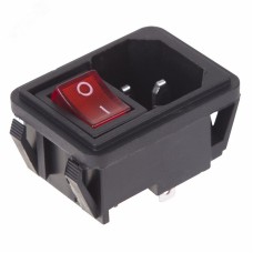 Выключатель клавишный 250В 10А (4с) ON-OFF красный с подсветкой и штекером C14 3PIN