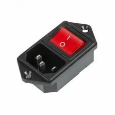 Выключатель клавишный 250В 6А (4с) ON-OFF красный с подсветкой и штекером C14 3PIN