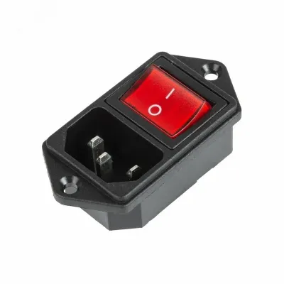 Выключатель клавишный 250В 6А (4с) ON-OFF красный с подсветкой и штекером C14 3PIN