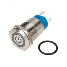 Кнопка антивандальная 16 250В Б/Фикс (5с) OFF-(ON) / ON-(OFF) плоская подсв/красная POWER