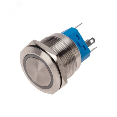 Кнопка антивандальная 22 12В Б/Фикс (5с) OFF-(ON) / ON-(OFF) подсв/синяя