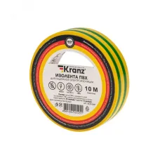 Изолента ПВХ KRANZ 0.13х15 мм, 10 м, желто-зеленая 10шт
