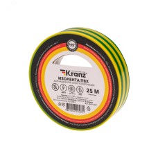 Изолента ПВХ KRANZ 0.13х19 мм, 25 м, желто-зеленая
