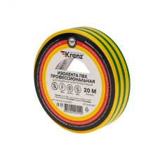 Изолента ПВХ KRANZ профессиональная, 0.18х19 мм, 20 м, желто-зеленая