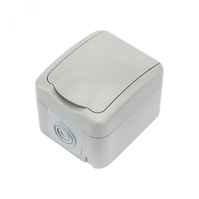 Розетка одноместная мини IP54, с заземлением, о/у, серая