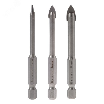 Набор сверл по керамической плитке, 5-6-8 мм, шестигранный хвостовик