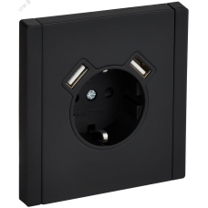 FORTE&PIANO Розетка 1-местная с заземлением с защитными шторками винтовое крепление 16А USB A+A 3,1А FP145M металл черный IEK
