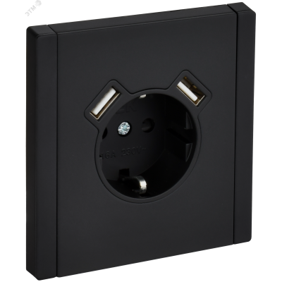FORTE&PIANO Розетка 1-местная с заземлением с защитными шторками винтовое крепление 16А USB A+A 3,1А FP145M металл черный IEK