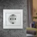 Розетка Intro Plano 1Э-206-01 с заземлением 2P+E Schuko со шторками, 16А-250В, СУ, без лапок, белый