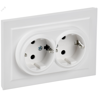 BRITE Розетка 2-местная с заземлением с защитными шторками 16А в сборе РСш12-3-БрАБ арктический белый IEK