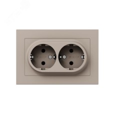 Механизм розетки двойной  16А  с заземлением  без шторок  с рамкой  кремовый Эпика EKF