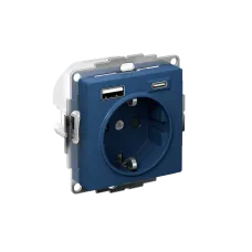 ATLASDESIGN РОЗЕТКА 16А c 2 USB A+C, 5В/2,4А/3,0А, 2х5В/1,5А, механизм, АКВАМАРИН