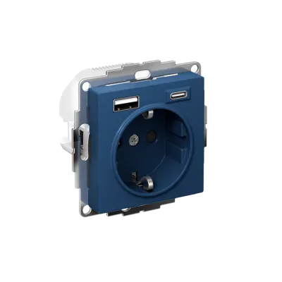 ATLASDESIGN РОЗЕТКА 16А c 2 USB A+C, 5В/2,4А/3,0А, 2х5В/1,5А, механизм, АКВАМАРИН
