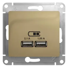 Розетка GLOSSA USB A+A 5В/2100мА 2х5В/1050мА механизм титан