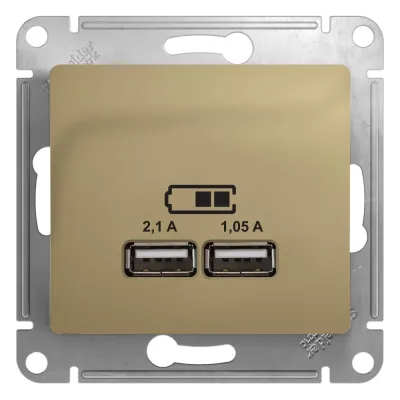 Розетка GLOSSA USB A+A 5В/2100мА 2х5В/1050мА механизм титан