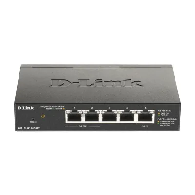 Коммутатор настраиваемый L2 PoE 5 портов, 2хPoE 10/100/1000 Мб/с, 3хRJ45, 18 Вт