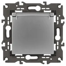 14-2103-03 ЭРА Розетка 2P+E Schuko со шторками с крышкой, 16A-250В, IP20, Эра Elegance, алюминий (10