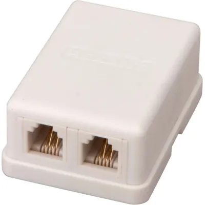 Розетка телефонная внешняя, 2 порта UTP, RJ-14    (6P4C), CAT 3 (50шт/уп)