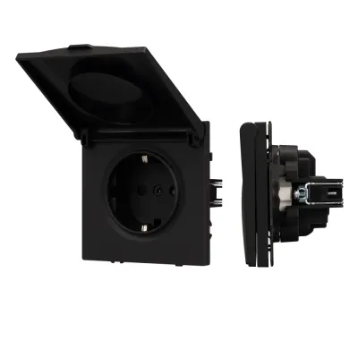 Механизм розетки влагозащищённый SCT-NOBE-MCP-SFPL-BK 230V, 16A, Чёрный, 1 пост