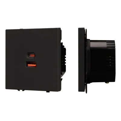 Механизм розетки с быстрой USB зарядкой SCT-NOBE-MUAC-SFPL-FC-BK, 65W, QC3, Чёрный