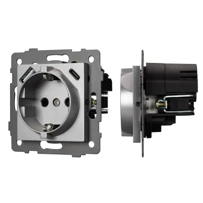 Механизм розетки с USB зарядкой SCT-MUAC-PL-GR-V 250V, 16A
