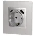 Розетка ЭРА Elegance 14-4108-03 2P+E 16A-250В со шторками с USB type-A+C 5В-3А алюминий