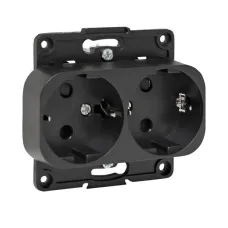 Стокгольм Механизм Розетки 2-местной с/з 16А автоматические клеммы черный с защ. штор. EKF