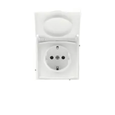Розетка силовая, 2P+E, с з/ш, с крышкой, IP44, KANT, белая магнолия