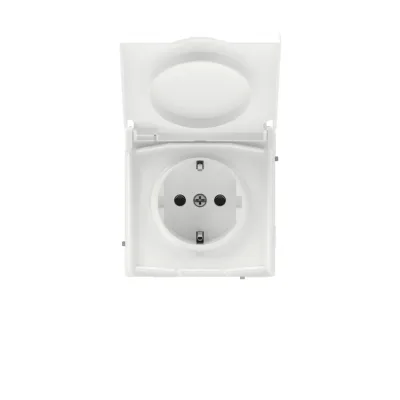 Розетка силовая, 2P+E, с з/ш, с крышкой, IP44, KANT, белая магнолия