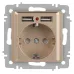 Розетка Intro Accent 6-410-04 , P+E Schuko со шторками, 16А-250В + 2хUSB, IP20, СУ, шампань