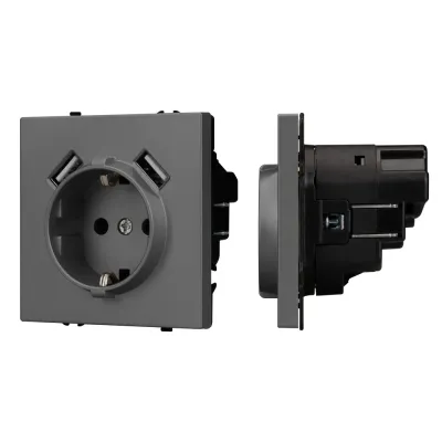 Механизм розетки с USB зарядкой SCT-NOBE-MUAA-SFPL-GR 230V, 16A, Серый, 3 поста
