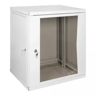 Шкаф настенный разборный 19`` 15U, стеклянная дверь, 600х450, серый