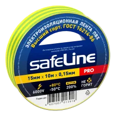 Изолента ПВХ желто-зеленая 15мм 10м Safeline