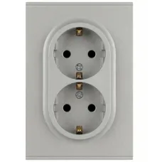 Розетка скрытого монтажа в рамку двойная с заземлением 2X2P+E Schuko со шторками 16А-250В алюминий 16-2105-03 Arktik