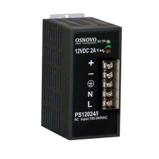 Промышленный блок питания. 1 выход DC12V, 2A (24W). Диапазон входных напряжений AC100-240V. КПД 80%. Защита от короткого замыкания, перенапряжения и пере