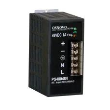 Промышленный блок питания. 1 выход DC48V, 1A (48W). Диапазон входных напряжений AC100-240V. КПД 83%. Защита от короткого замыкания, перенапряжения и пере