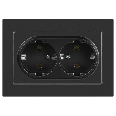 Розетка Intro Accent 6-205-07 , 2X2P+E Schuko, 16А-250В, IP20, СУ, AL/CU, графит
