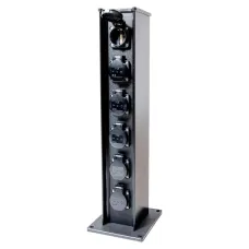 Пост питающий колонна с розетками EVOL 1102-483-1. Корпус колонны: аллюминий/пластик. Вход: Клеммы 10 мм? - 3 шт. Выход: Розетка Schuko 220VAC 16A IP54 - 6шт.