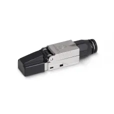 Коннектор с фиксатором кабеля и колпачком RJ-45(8P8C) под витую пару, категория 6, экранированный, для одножильного кабеля, со вставкой