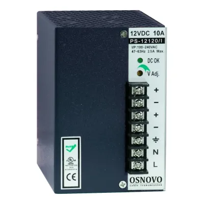 Промышленный блок питания. DC12V, 10A (120W). Диапазон входных напряжений AC100-240V. КПД 80%. Регулировка выходного напряжения в диапазоне 11-13V. Защита о