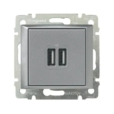 Розетка USB A+A 15Вт алюминий VALENA
