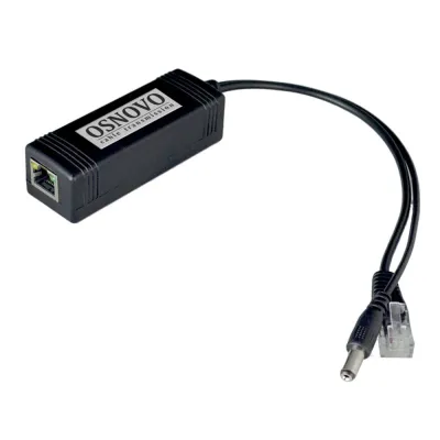 PoE-сплиттер Fast Ethernet. Соответствует стандартам PoE IEEE 802.3af. Предназначен для питания оконечных сетевых устройств, не поддерживающих PoE. Порты в