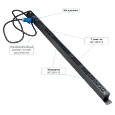 "Cabeus SMART-PDU-32-1P-18C13-6C19-I309-M Блок распределения питания, вертикальный, 18 розеток IEC 320 C13, 6 розеток IEC 320 C19, 1 фаза, 32А, 2х16А автомата защиты, 250В, мо