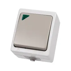 Переключатель на 2 направления 1-кл. с подсветкой открытой установки IP54 10А серый Вуокса