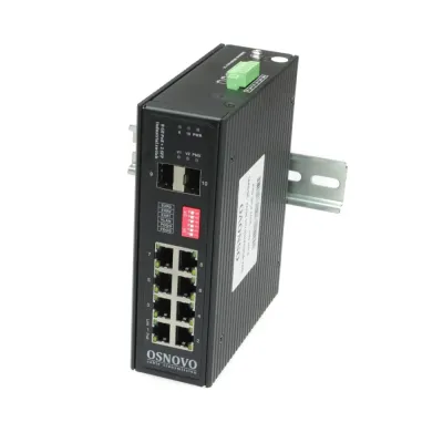 SW-80802/I(Port 90W, 300W) Промышленный HiPoE коммутатор Gigabit Ethernet на 8GE PoE + 2 GE SFP порта. Порты: 1 x GE (10/100/1000Base-T) с PoE BT (до 90W) + 7 x GE (10/100/1000Base-T) с PoE (до 30W) + 2 x GE SFP (10