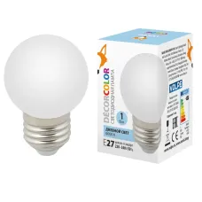 Лампа декоративная светодиодная LED-G45-1W/6000K/E27/FR/С Форма шар матовая, дневной свет 6000K Картон