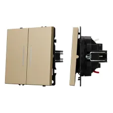 Механизм выключателя двухкавишный непроходной LED SWT-NOBE-MK02-SFPL-L-GD 230V, 10A, Золото светлое, 1 пост