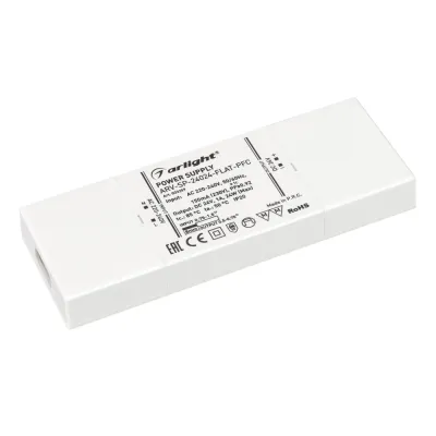 Блок питания ARV-SP-24024-FLAT-PFC (24V, 1A, 24W) ( IP20 Пластик, 5 лет)